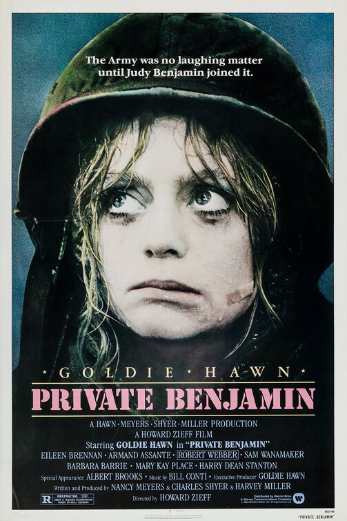 Private Benjamin theatrical poster featuring Goldie Hawn in an Army helmet