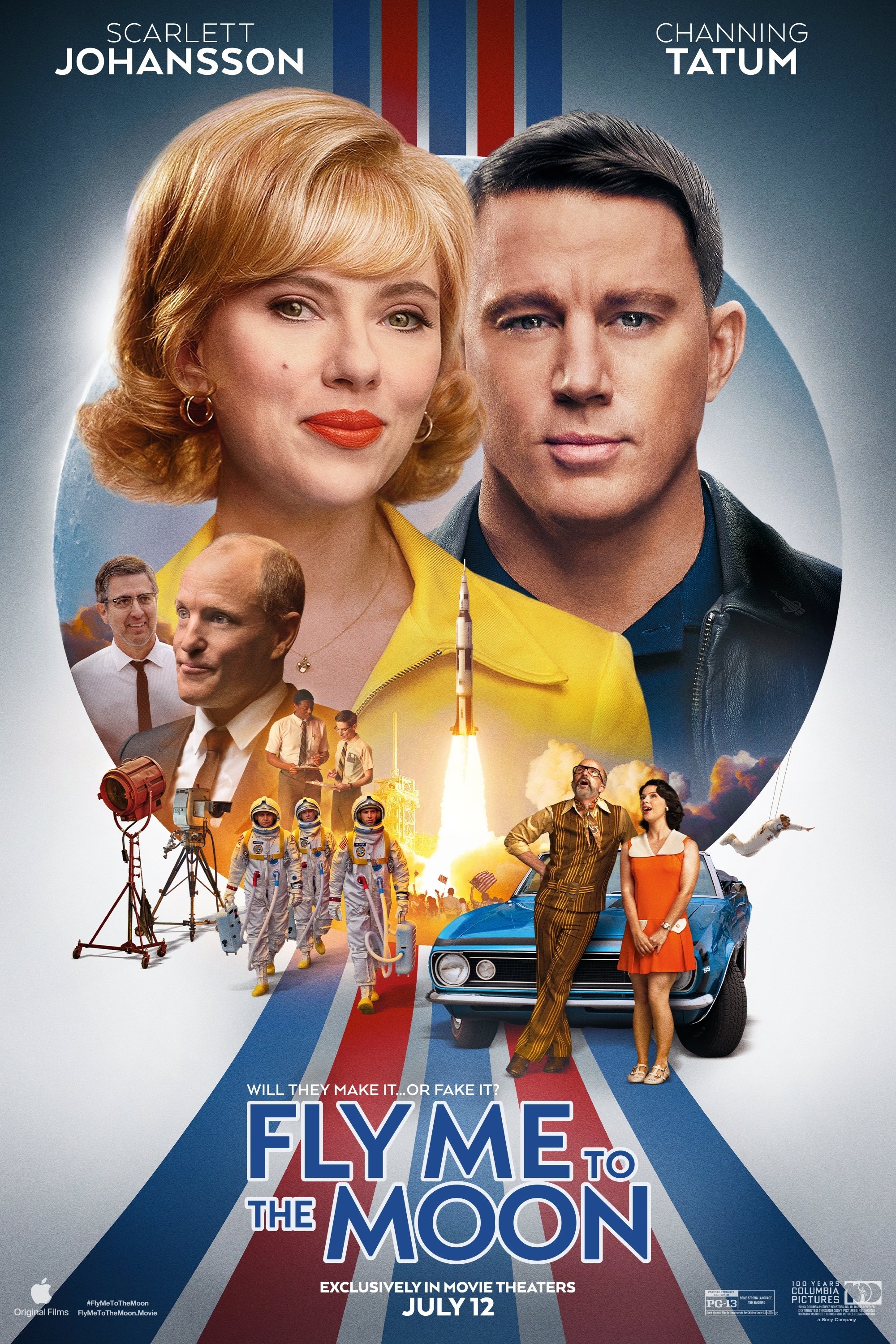 Fly Me to the Moon theatrical poster featuring Scarlett Johansson and Channing Tatum