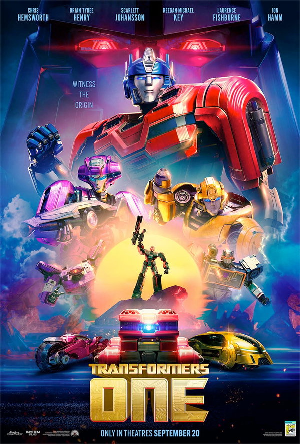 Transformers One theatrical poster featuring Optimus Prime and the animated ensemble