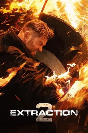 Extraction 2 poster featuring Tyler Rake surrounded by fire