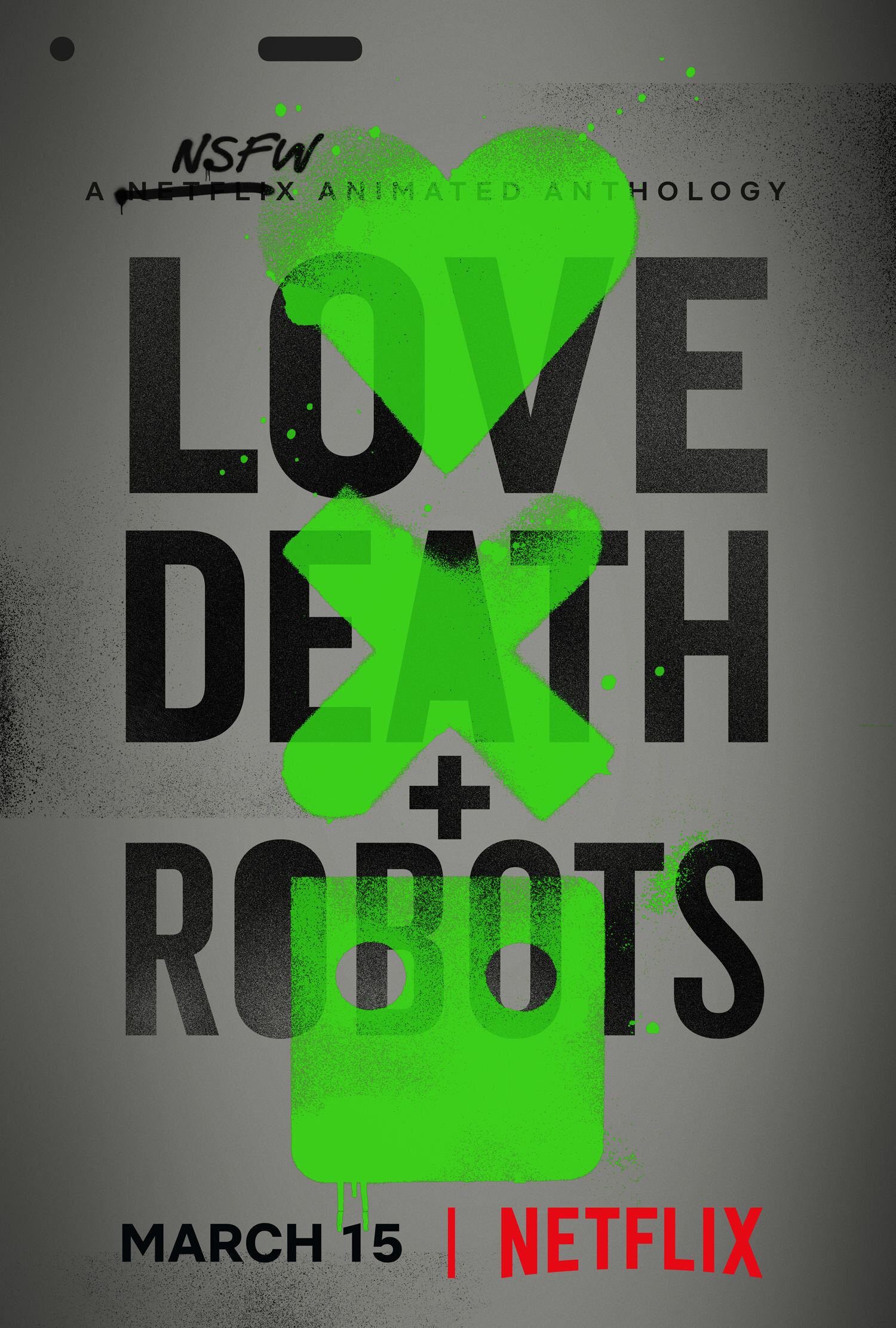 Love, Death & Robots Volume 1 artwork with green symbols on a gray background
