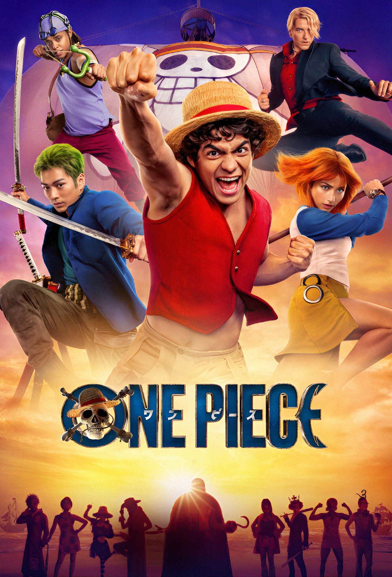 The live-action Straw Hat crew on the ONE PIECE series artwork