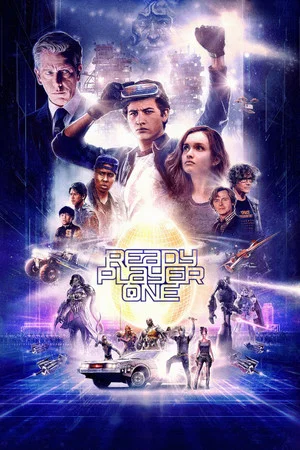 Ready Player One poster featuring Wade Watts and other characters against the OASIS